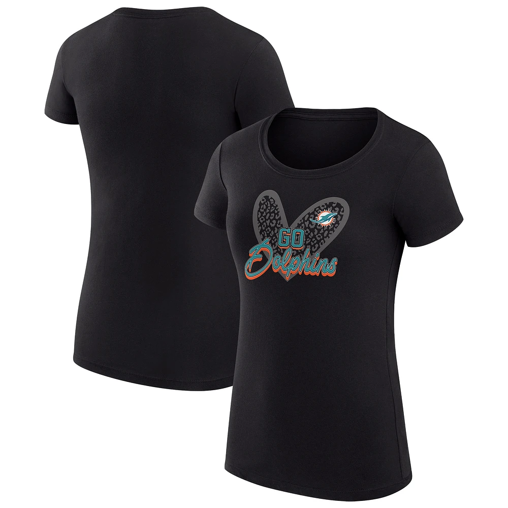 Women's G-III 4Her by Carl Banks Black Miami Dolphins Animal Print Heart Fitted T-Shirt