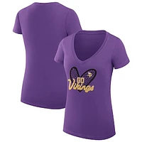 Women's G-III 4Her by Carl Banks Purple Minnesota Vikings Leopard Heart Fitted V-Neck T-Shirt