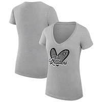 Women's G-III 4Her by Carl Banks Heather Gray Las Vegas Raiders Leopard Heart Fitted V-Neck T-Shirt