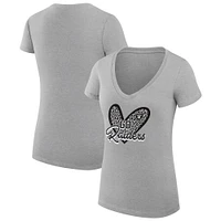 Women's G-III 4Her by Carl Banks Heather Gray Las Vegas Raiders Leopard Heart Fitted V-Neck T-Shirt