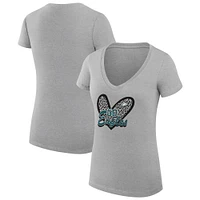 Women's G-III 4Her by Carl Banks Heather Gray Philadelphia Eagles Leopard Heart Fitted V-Neck T-Shirt