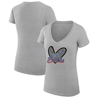 Women's G-III 4Her by Carl Banks Heather Gray Buffalo Bills Leopard Heart Fitted V-Neck T-Shirt