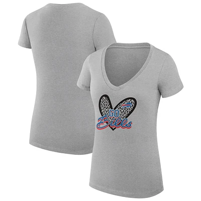 Women's G-III 4Her by Carl Banks Heather Gray Buffalo Bills Leopard Heart Fitted V-Neck T-Shirt