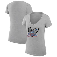 Women's G-III 4Her by Carl Banks Heather Gray Buffalo Bills Leopard Heart Fitted V-Neck T-Shirt
