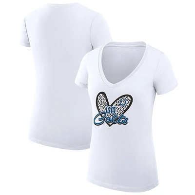 Women's G-III 4Her by Carl Banks White Indianapolis Colts Leopard Heart Fitted V-Neck T-Shirt