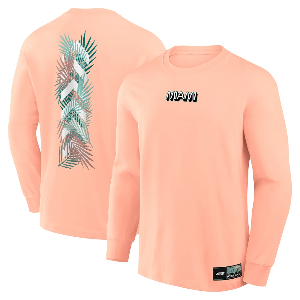 Men's Coral Formula 1 Miami Palms Chevron Long Sleeve T-Shirt