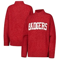 Women's Red Wisconsin Badgers Oversized Varsity Mock Neck Pullover Sweater