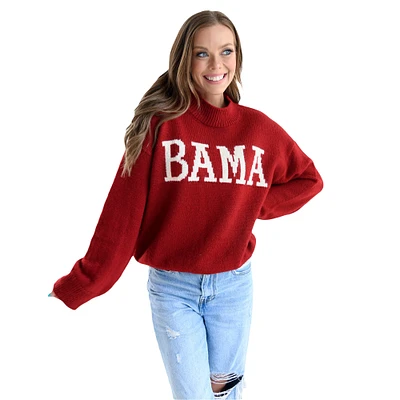 Women's  Crimson Alabama Tide Oversized Varsity Sweater