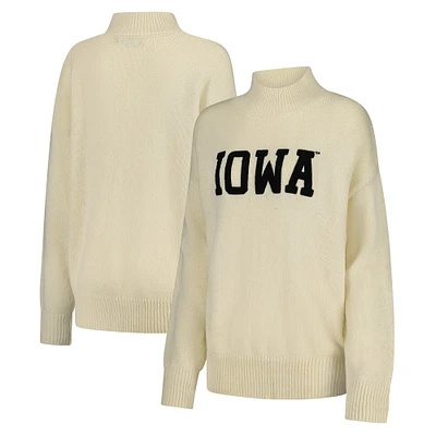 Women's Gameday Social  Cream Iowa Hawkeyes Oversized Varsity Sweater