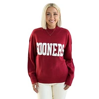 Women's  Crimson Oklahoma Sooners Oversized Varsity Sweater