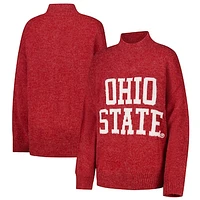 Women's Scarlet Ohio State Buckeyes Oversized Varsity Mock Neck Pullover Sweater