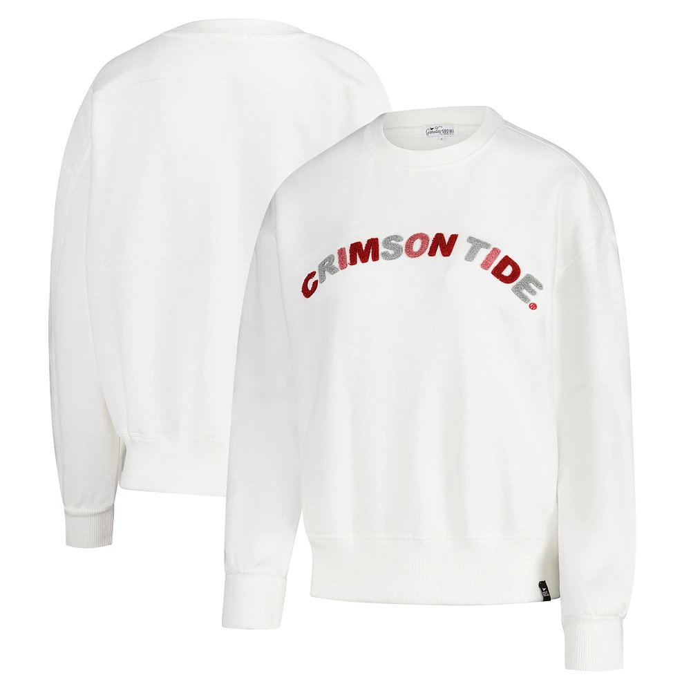 Women's Gameday Social  White Alabama Crimson Tide Charlie Rainbow Chenille Arch Pullover Sweatshirt