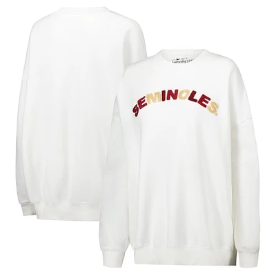 Women's Gameday Social  White Florida State Seminoles Charlie Rainbow Chenille Arch Pullover Sweatshirt