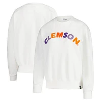 Women's Gameday Social  White Clemson Tigers Charlie Rainbow Chenille Arch Pullover Sweatshirt