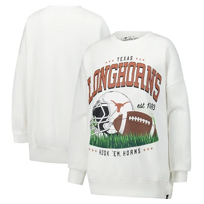 Women's White Texas Longhorns Oversized Malone Multimedia Football Pullover Sweatshirt