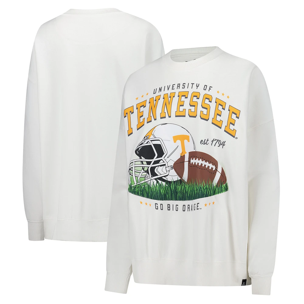 Women's Gameday Social White Tennessee Volunteers Oversized Football Pullover Sweatshirt