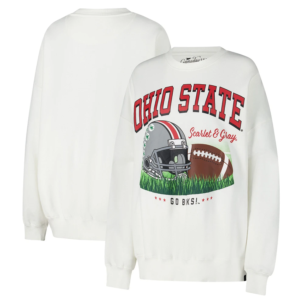 Women's White Ohio State Buckeyes Oversized Football Pullover Sweatshirt