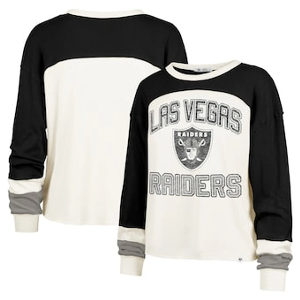 Women's '47 Cream Las Vegas Raiders Double Header Curve Raglan Long Sleeve Crop Top