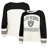 Women's '47 Cream Las Vegas Raiders Double Header Curve Raglan Long Sleeve Crop Top