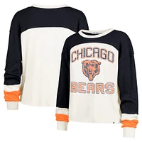 Women's '47 Cream Chicago Bears Double Header Curve Raglan Long Sleeve Crop Top