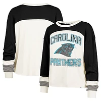 Women's '47 Cream Carolina Panthers Double Header Curve Raglan Long Sleeve Crop Top