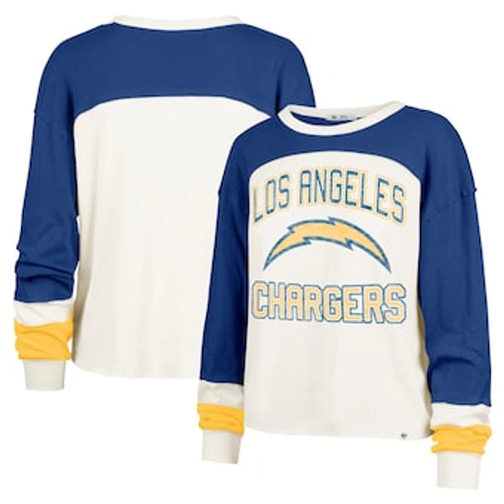 Women's '47 Cream Los Angeles Chargers Double Header Curve Raglan Long Sleeve Crop Top