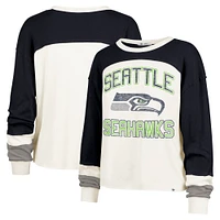 Women's '47 Cream Seattle Seahawks Double Header Curve Raglan Long Sleeve Crop Top