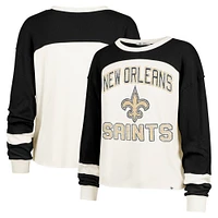 Women's '47 Cream New Orleans Saints Double Header Curve Raglan Long Sleeve Crop Top