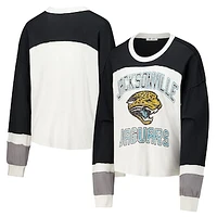 Women's '47 Cream Jacksonville Jaguars Double Header Curve Raglan Long Sleeve Crop Top