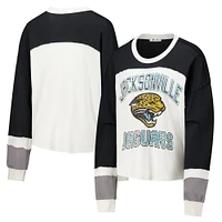 Women's '47 Cream Jacksonville Jaguars Double Header Curve Raglan Long Sleeve Crop Top