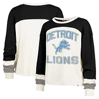 Women's '47 Cream Detroit Lions Double Header Curve Raglan Long Sleeve Crop Top