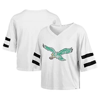 Women's '47 White Philadelphia Eagles  Double Header Scout Cropped V-Neck T-Shirt