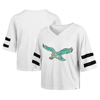 Women's '47 White Philadelphia Eagles  Double Header Scout Cropped V-Neck T-Shirt