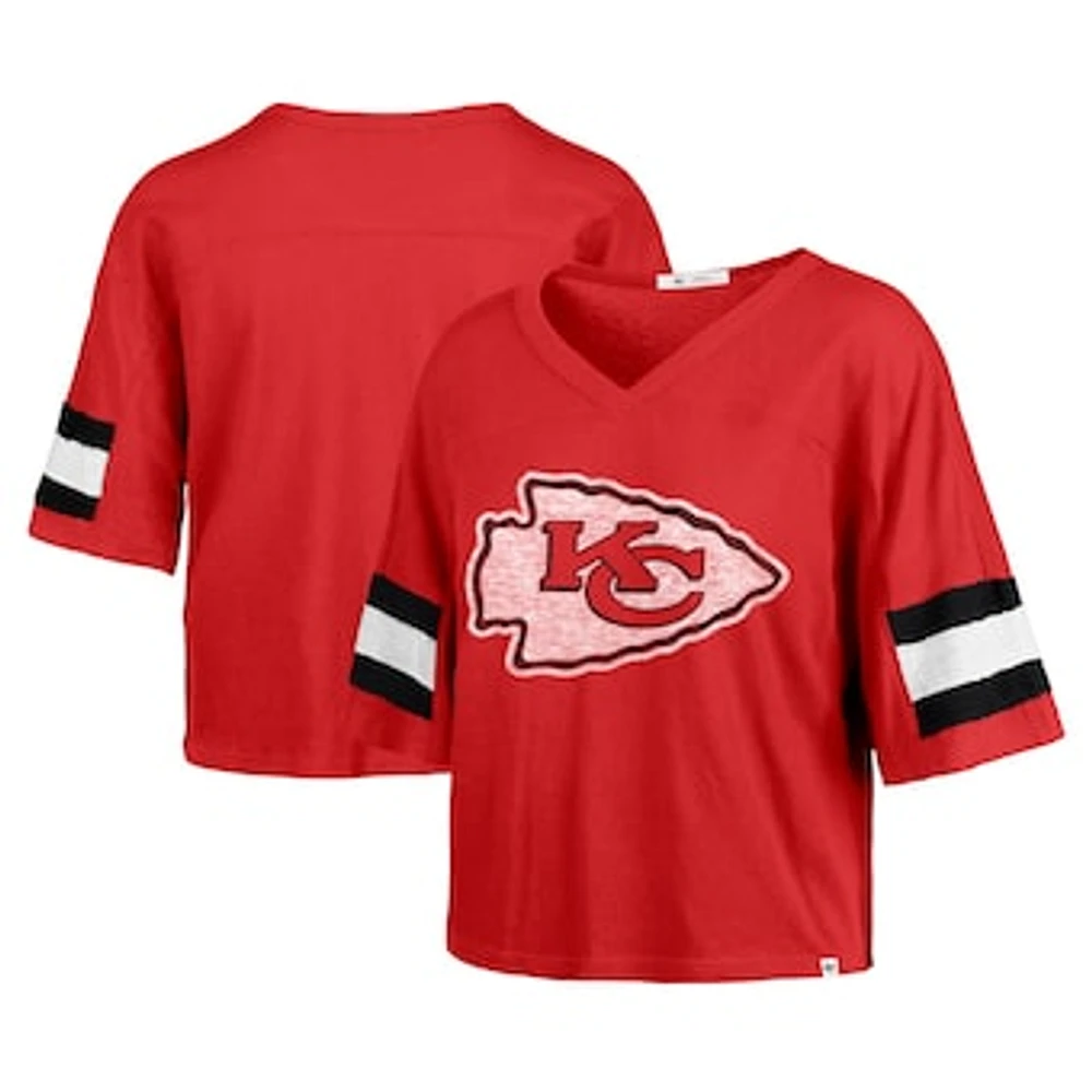 Women's '47 Red Kansas City Chiefs  Double Header Scout Cropped V-Neck T-Shirt