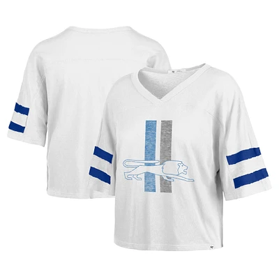 Women's '47 White Detroit Lions  Double Header Scout Cropped V-Neck T-Shirt