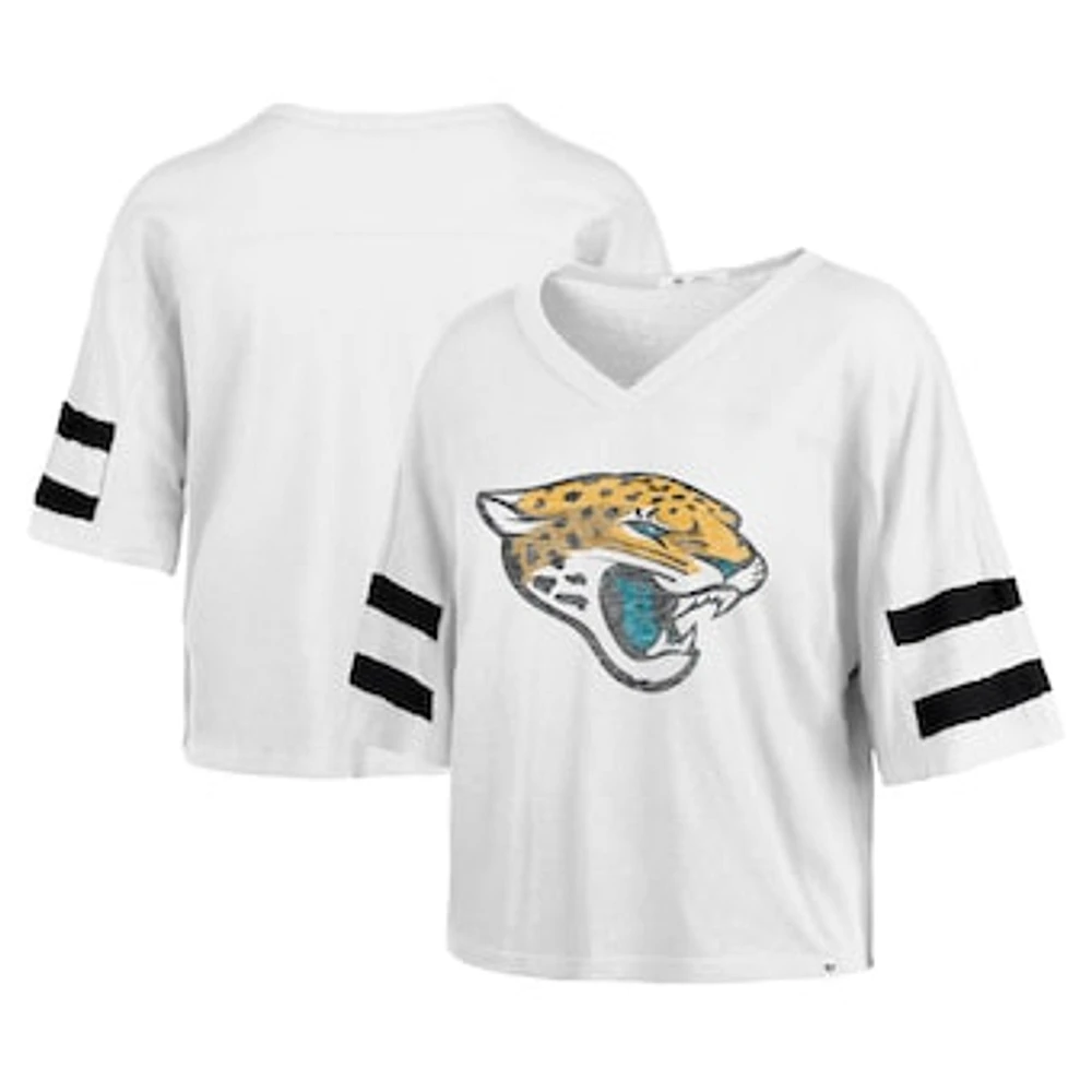 Women's '47 White Jacksonville Jaguars  Double Header Scout Cropped V-Neck T-Shirt