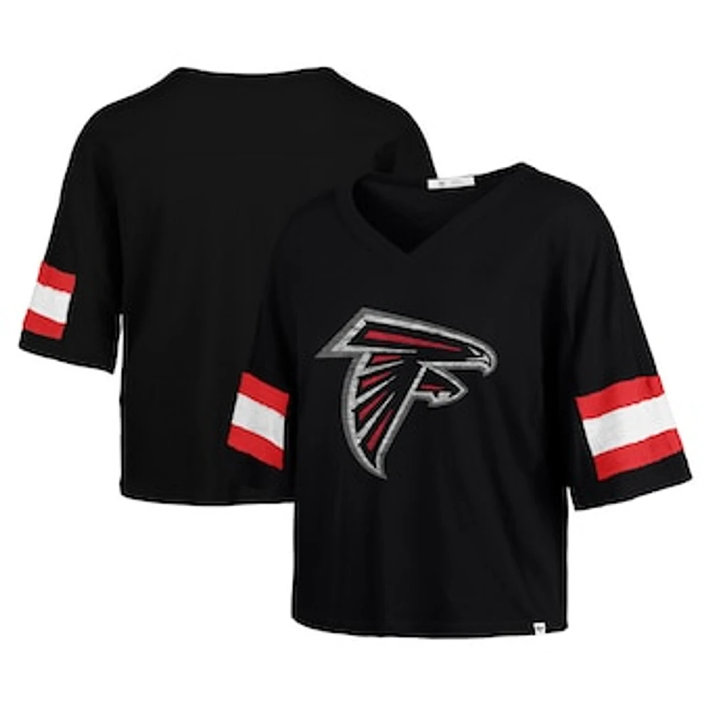 Women's '47 Black Atlanta Falcons  Double Header Scout Cropped V-Neck T-Shirt