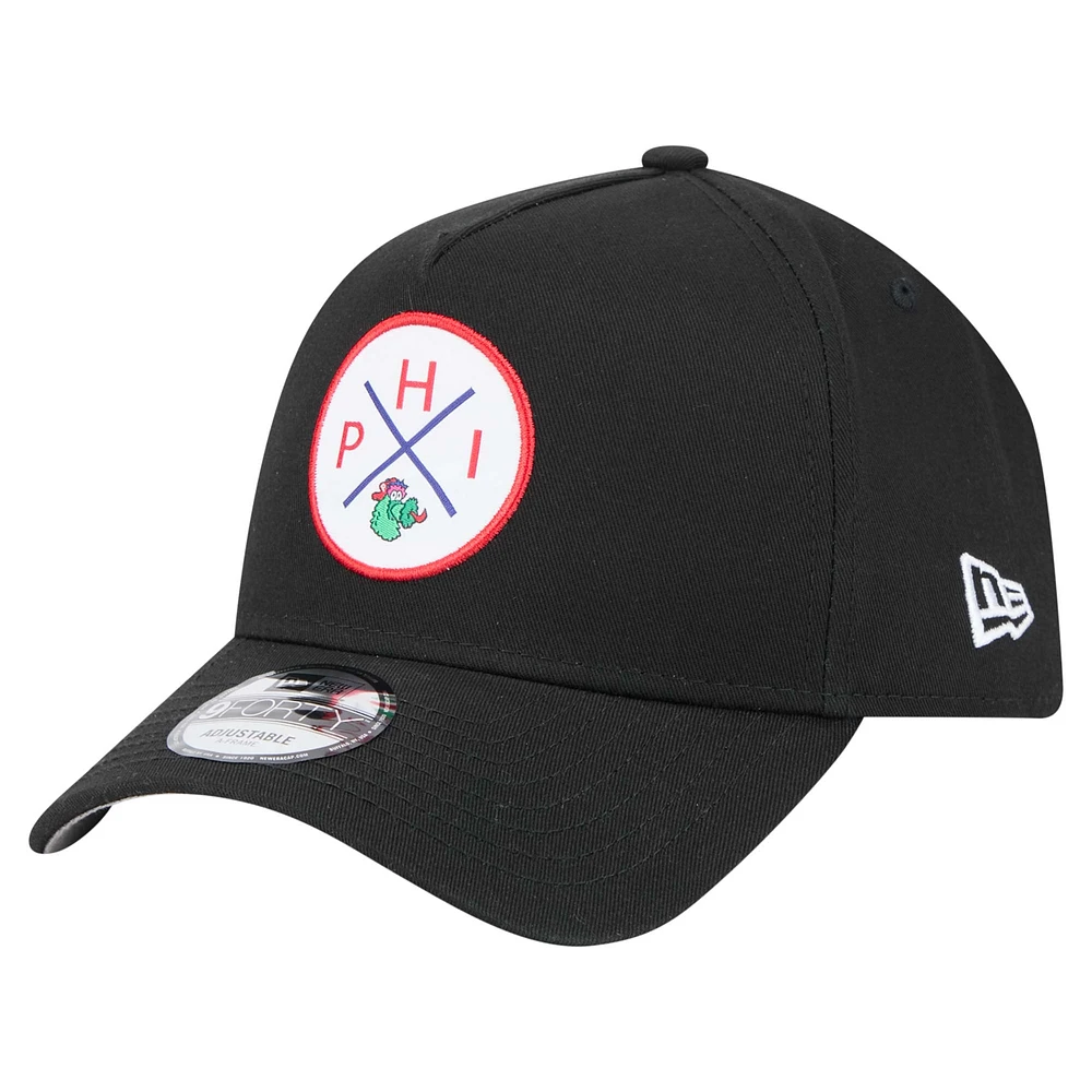 Men's New Era Black Philadelphia Phillies 9FORTY A-Frame Adjustable Hat