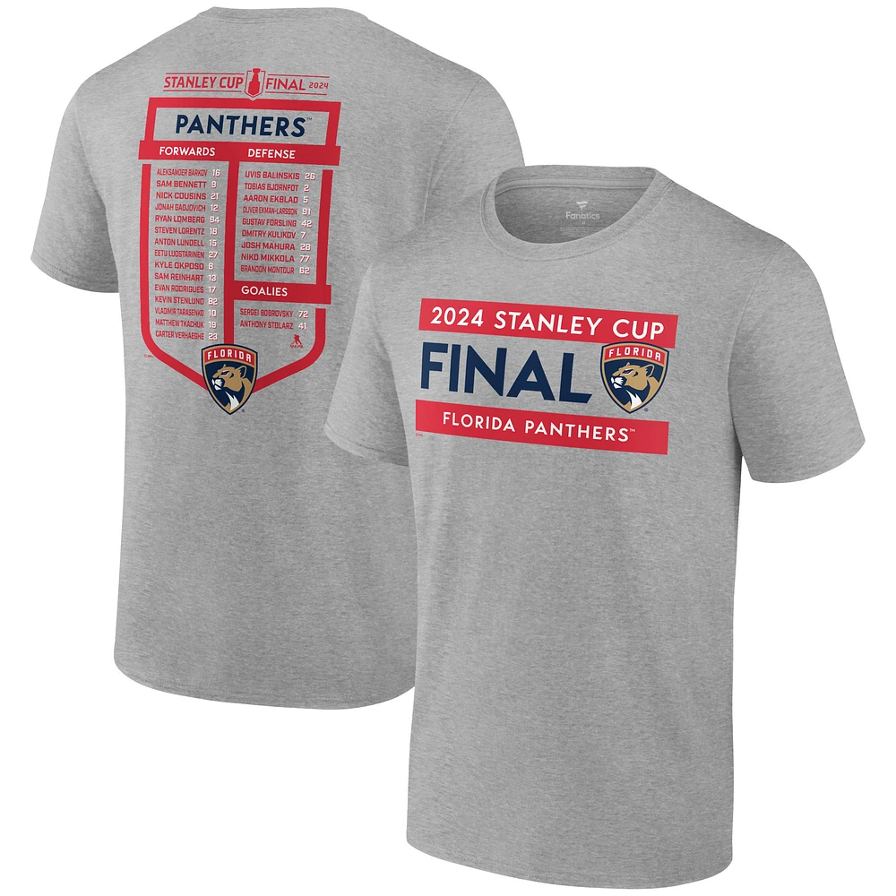 Men's Fanatics Heather Gray Florida Panthers 2024 Stanley Cup Final Big & Tall Roster T-Shirt