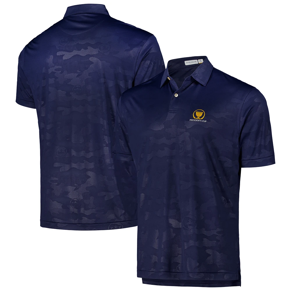 Men's Peter Millar Navy Presidents Cup Featherweight Logo Camo Polo