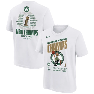 Youth Nike White Boston Celtics 2024 NBA Finals Champions Celebration Roster T-Shirt