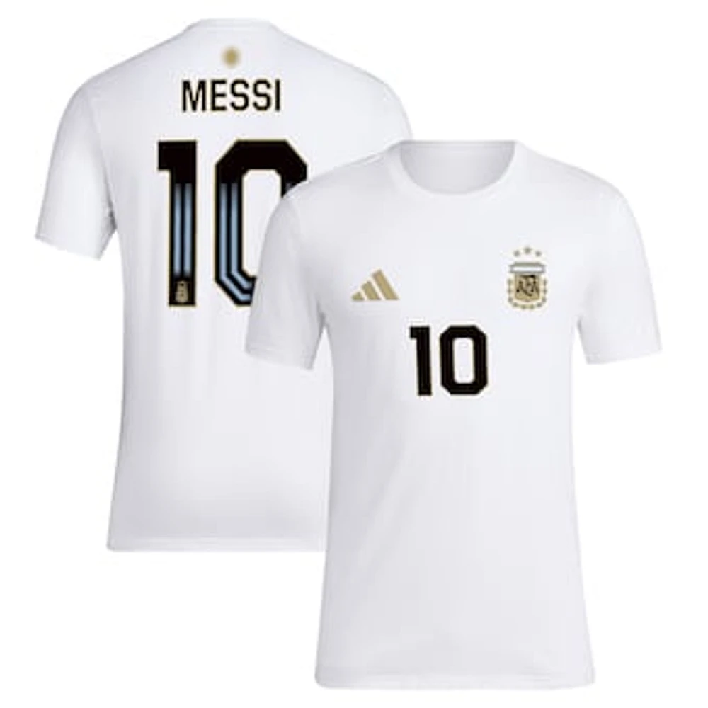 Men's adidas Lionel Messi White Argentina National Team  Name & Number T-Shirt