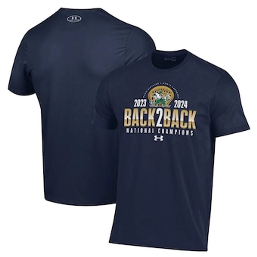 Men's Under Armour Navy Notre Dame Fighting Irish Back-To-Back NCAA Lacrosse National Champions T-Shirt