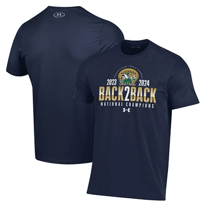 Men's Under Armour Navy Notre Dame Fighting Irish Back-To-Back NCAA Lacrosse National Champions T-Shirt