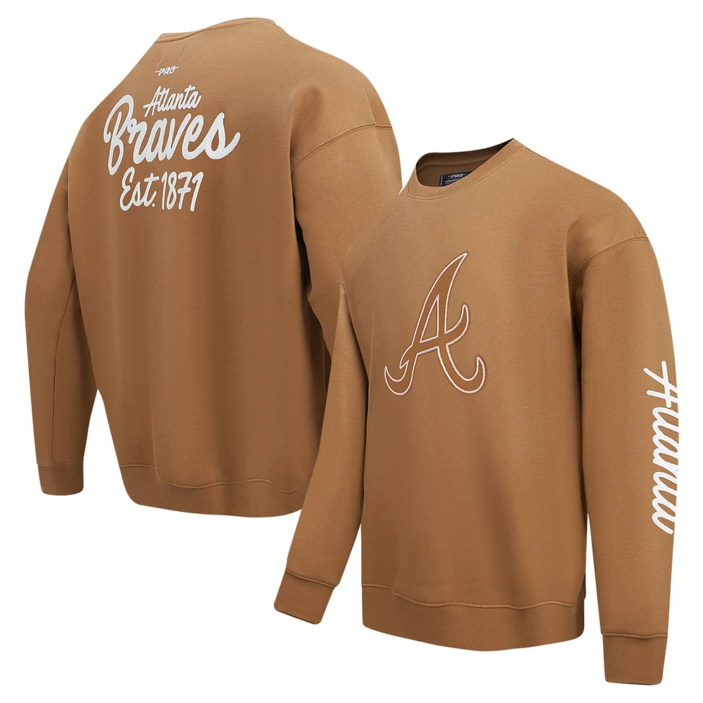 Men's Pro Standard Brown Atlanta Braves Paint The City Dropped Shoulder Pullover Sweatshirt