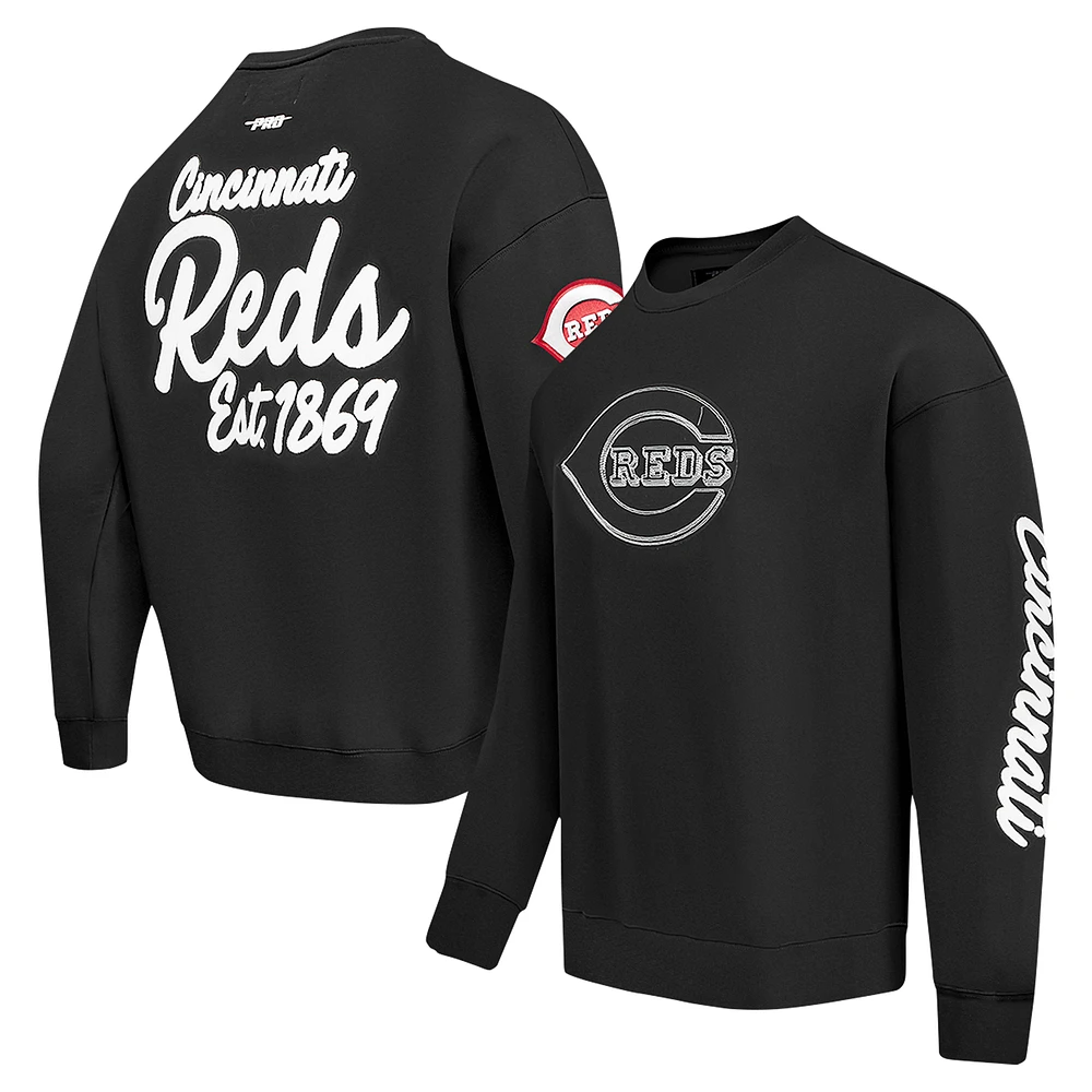 Men's Pro Standard Black Cincinnati Reds Paint The City Dropped Shoulder Pullover Sweatshirt