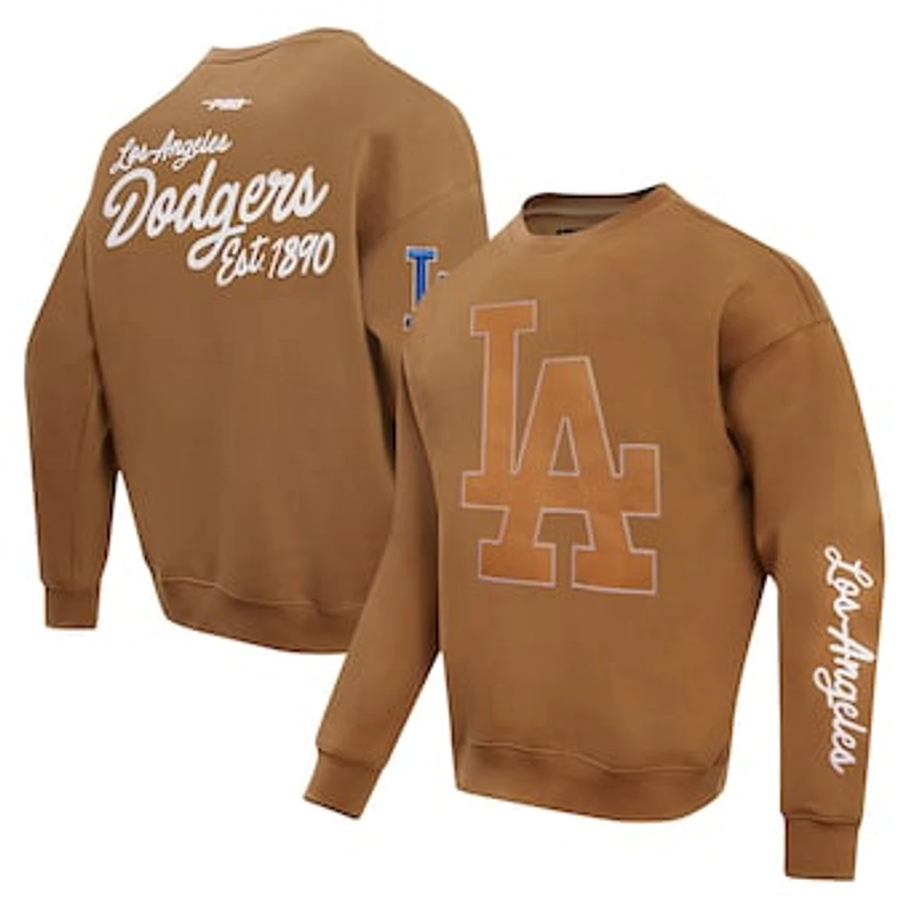 Men's Pro Standard Brown Los Angeles Dodgers Paint The City Dropped Shoulder Pullover Sweatshirt