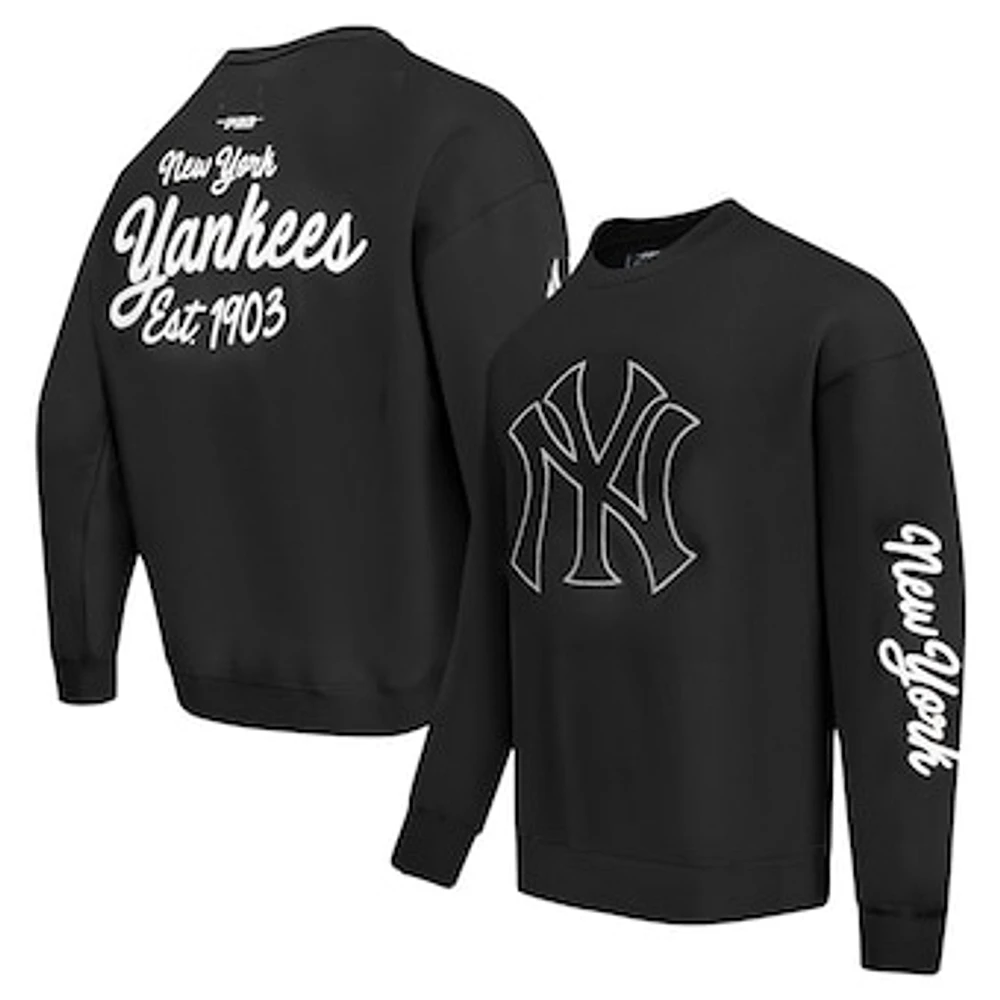 Men's Pro Standard Black New York Yankees Paint The City Dropped Shoulder Pullover Sweatshirt