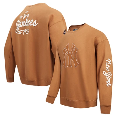 Men's Pro Standard Brown New York Yankees Paint The City Dropped Shoulder Pullover Sweatshirt