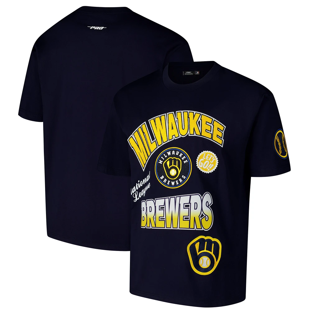 Men's Pro Standard Navy Milwaukee Brewers Turn It Up Dropped Shoulder T-Shirt